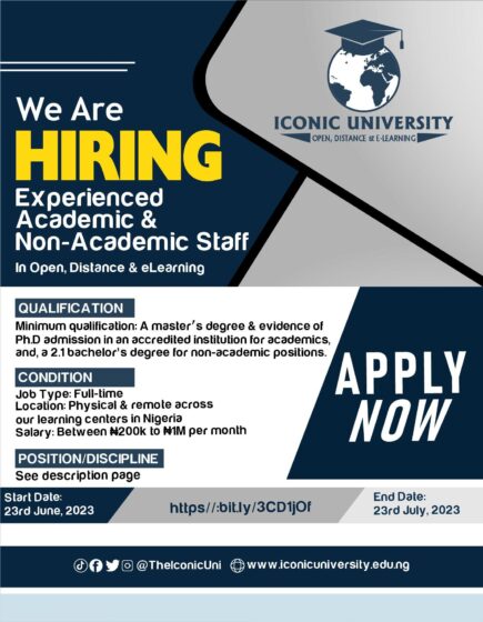 Link To Apply | Iconic University Are Recruiting Vacancies – Remote (Lagos, Northern States)