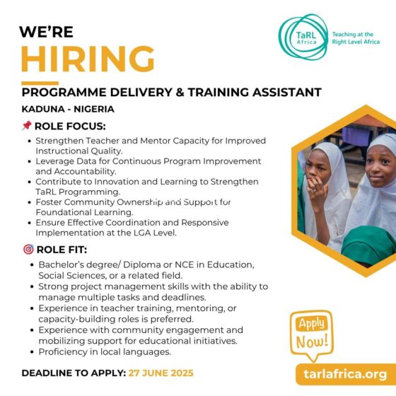 Programme Delivery and Training Assistant- Kaduna at TaRL Africa